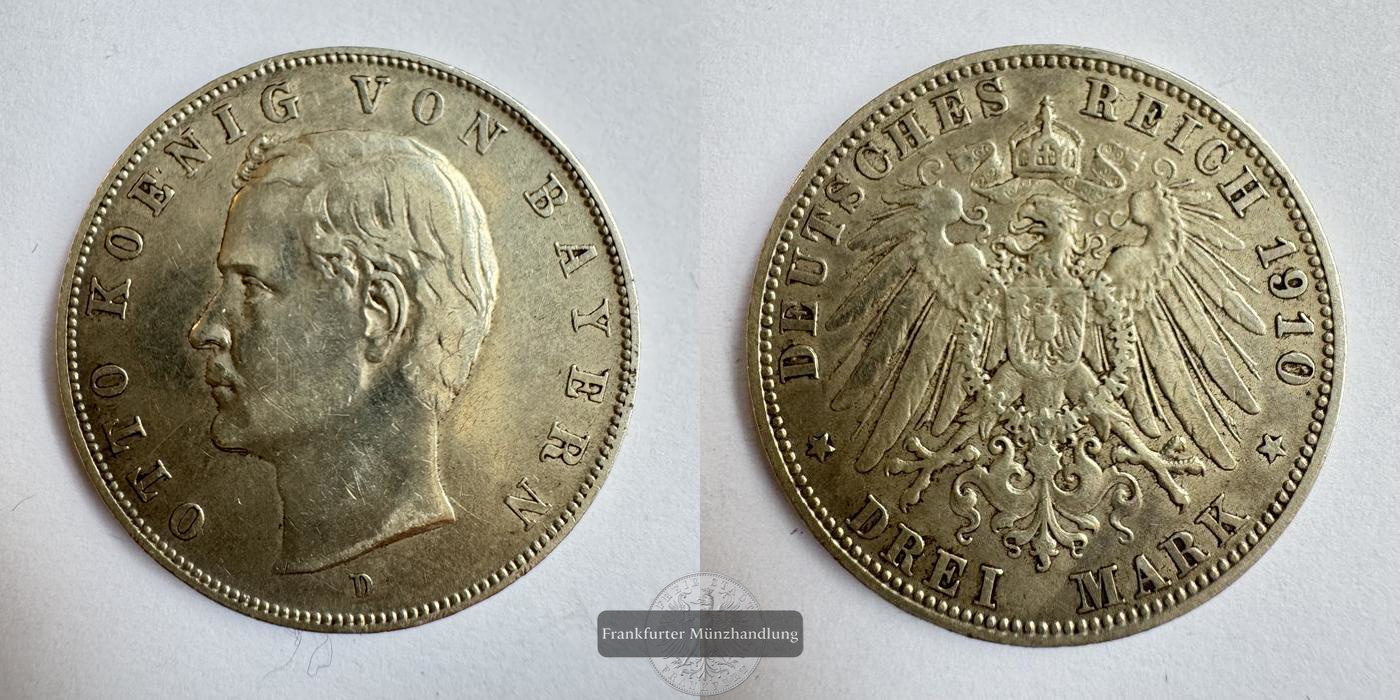  Dt. Kaiserreich Bayern 3 Mark 1912 Otto FM-Frankfurt KM#996 Feinsilber: 15g   