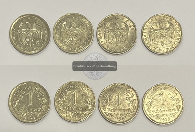  Dt. Reich 4x 1 Reichsmark 1934-1939 FM-Frankfurt Nickel: 19,4g   
