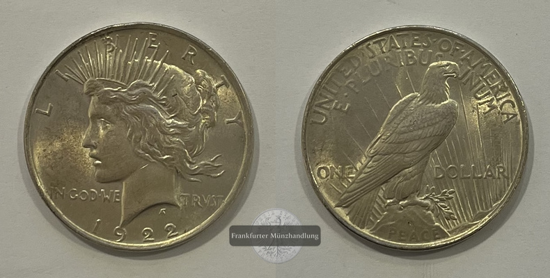  USA 1 Dollar 1922 Peace Dollar KM#150 FM-Frankfurt Feinsilber: 24,03g   
