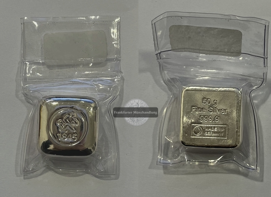  Deutschland Silberbarren 50g Heimerle & Meule  FM-Frankfurt   Feinsilber: 50g   