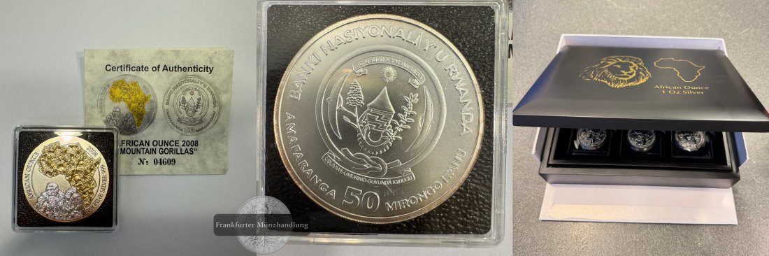  Ruanda 20x 50 Francs div. Jg. 2008-2025 Afrikanische Unze Impala Set FM-Frankfurt Feinsilber: 622g   