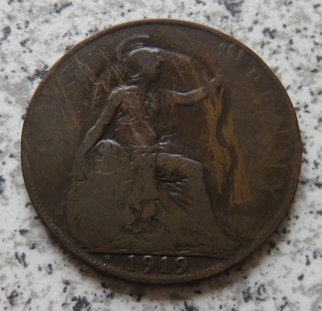  Großbritannien 1 Penny 1919 Mz. H, Belegstück   