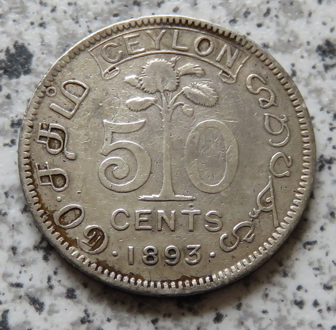  Ceylon 50 Cents 1893   