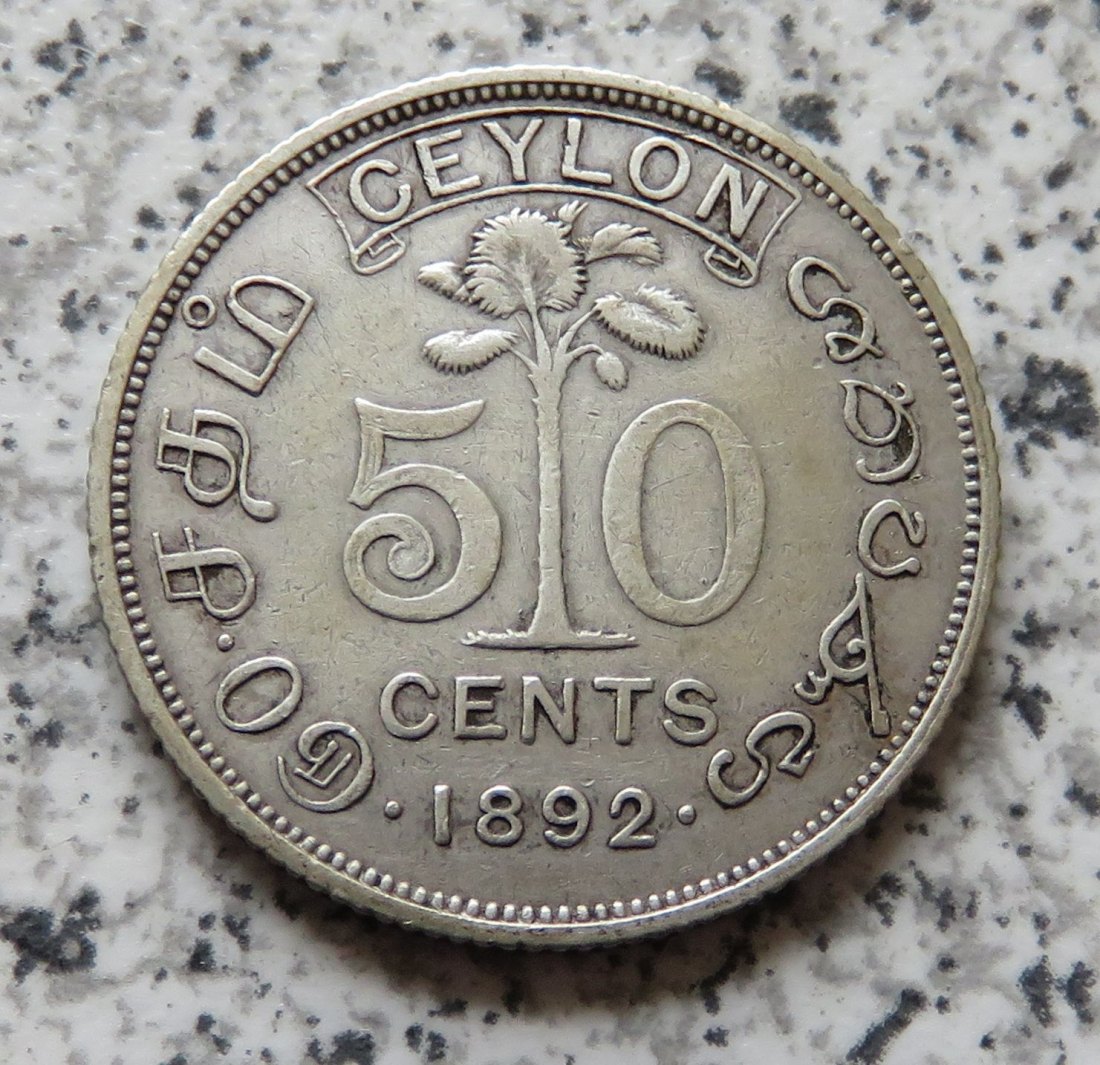  Ceylon 50 Cents 1892   