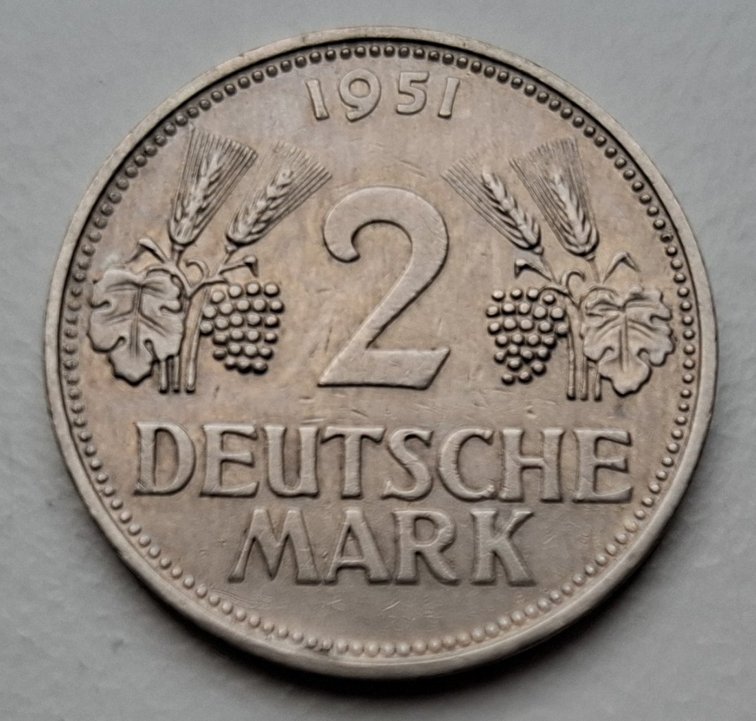Deutschland 2 Deutsche Mark 1951 D Ähren und Weintrauben