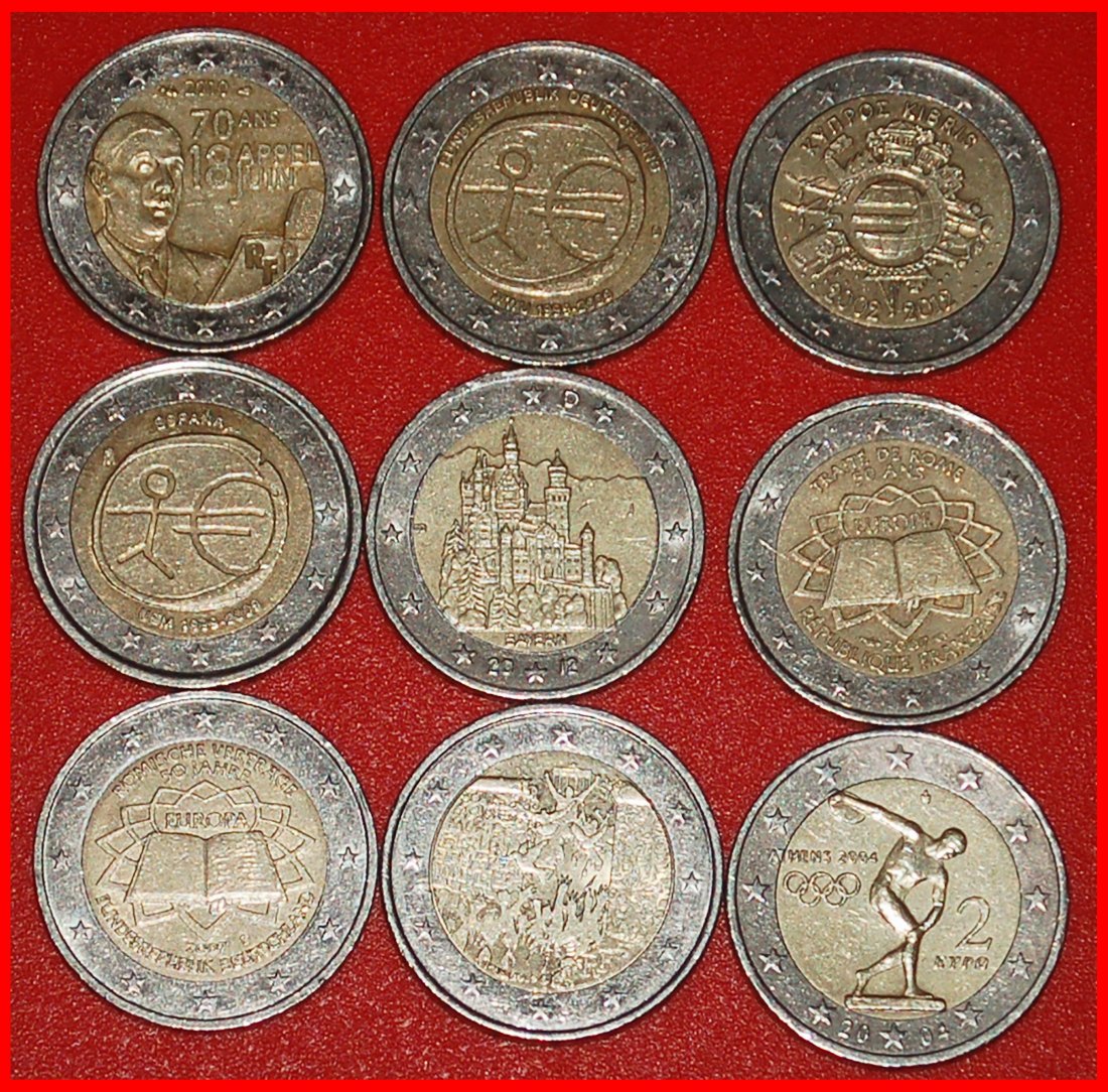  Ⰿ 9 COMMEMORATIVE COINS: EUROPEAN UNION ★ 2 EUROS DIFFERENT TYPES 2004-2014!★LOW START ★ NO RESERVE!   
