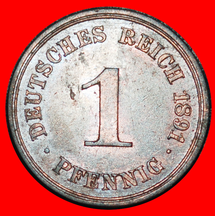  Ⰿ EAGLE (1890-1916): GERMANY★1 PFENNIG 1891A PRUSSIA! WILLIAM II (1888-1918)★LOW START ★ NO RESERVE!   