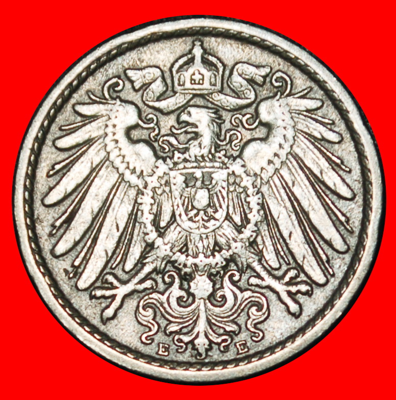 Ⰿ EAGLE (1890-1915): GERMANY★5 PFENNIGS 1900E! WILLIAM II (1888-1918) SAXONY★LOW START ★ NO RESERVE!   