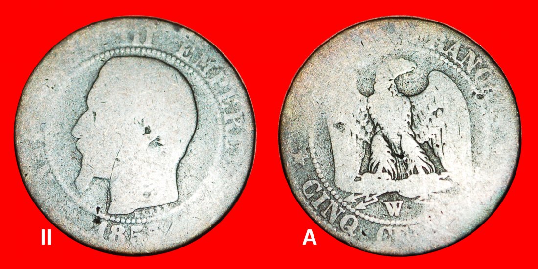  Ⰿ NAPOLEON III (1852-1870): FRANKREICH ★5 CENTIMES 1855W SELTEN! ENTDECKUNG MÜNZE! ★OHNE VORBEHALT!   