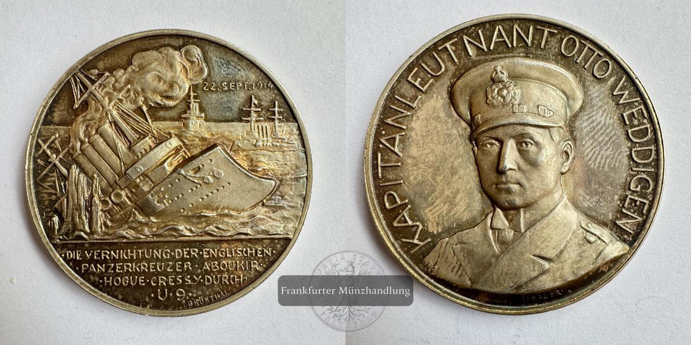  DE Silbermedaille Kapitän Lt. Otto Weddigen FM-Frankfurt Feinsilber: 18,265g   