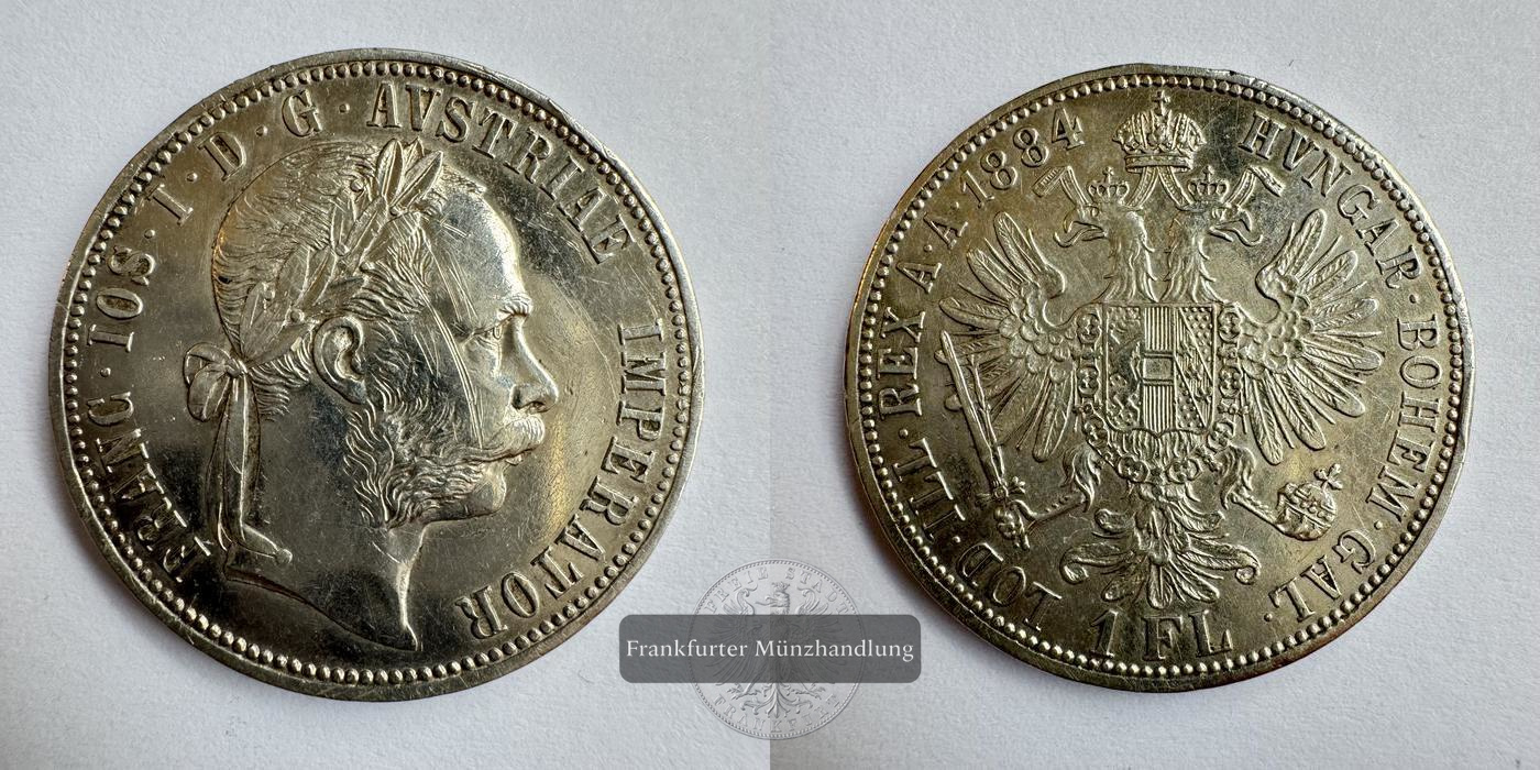  Österreich 1 Florin Francis Joseph I 1884 (1872-1892) FM-Frankfurt KM#2222 Feinsilber: 11,11g   