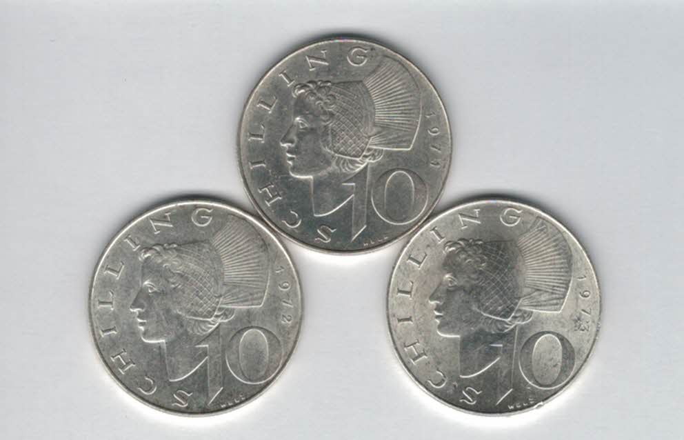  10 Schilling 1971 1972 1973 silber á 4,8g fein Österreich 2. Republik Spittalgold9800 (4785)197   
