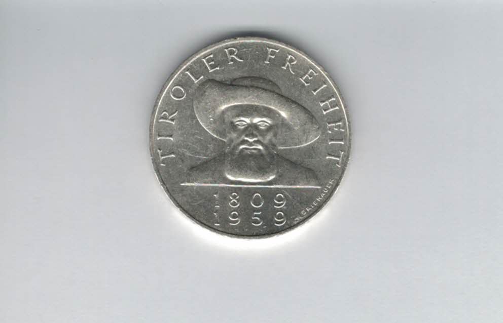  50 Schilling 1959 Andreas Hofer Tiroler Freiheit silber 18g fein Österreich Spittalgold9800 (4584/1)   