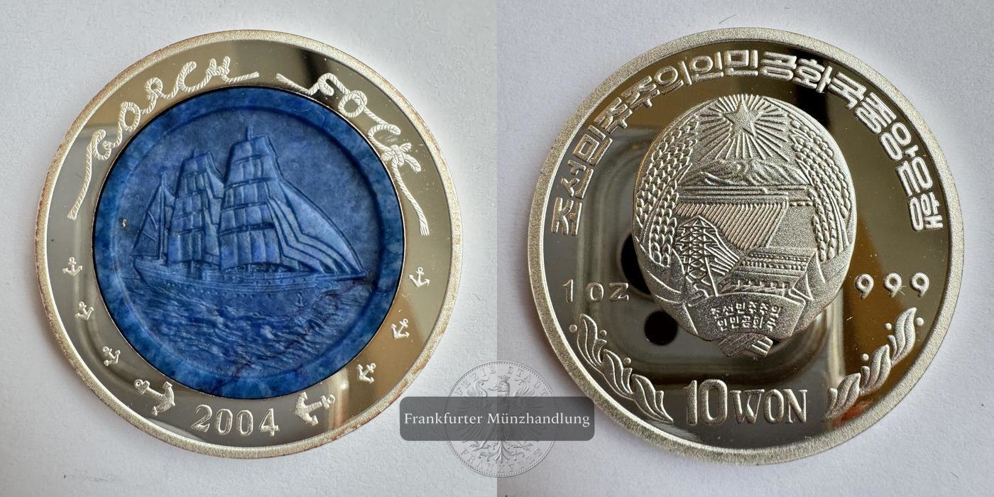  Nord Korea 10 Won (Gorch Fock) 2004 FM-Frankfurt Feinsilber: 31,1g   
