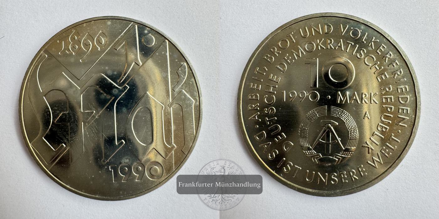  DDR 10 Mark (International Labour Day) 1990 FM-Frankfurt KM#136 Nickel-Messing: 11,75g   