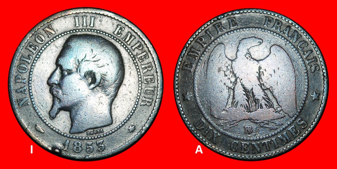  Ⰿ NAPOLEON III (1852-1870): FRANKREICH ★ 10 CENTIMES 1853BB! ENTDECKUNG MÜNZE! ★OHNE VORBEHALT!   
