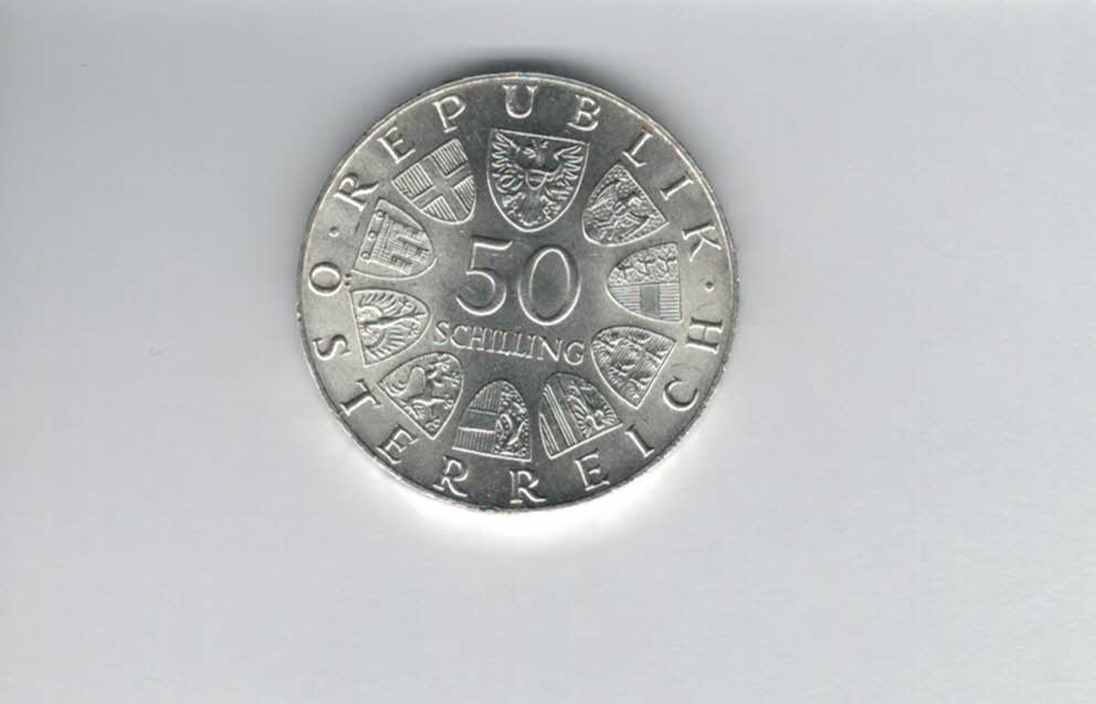  50 Schilling 1974 Gendarmerie seit 125 Jahren Ag 12,8g fein Österreich Spittalgold9800 (4504/2)   