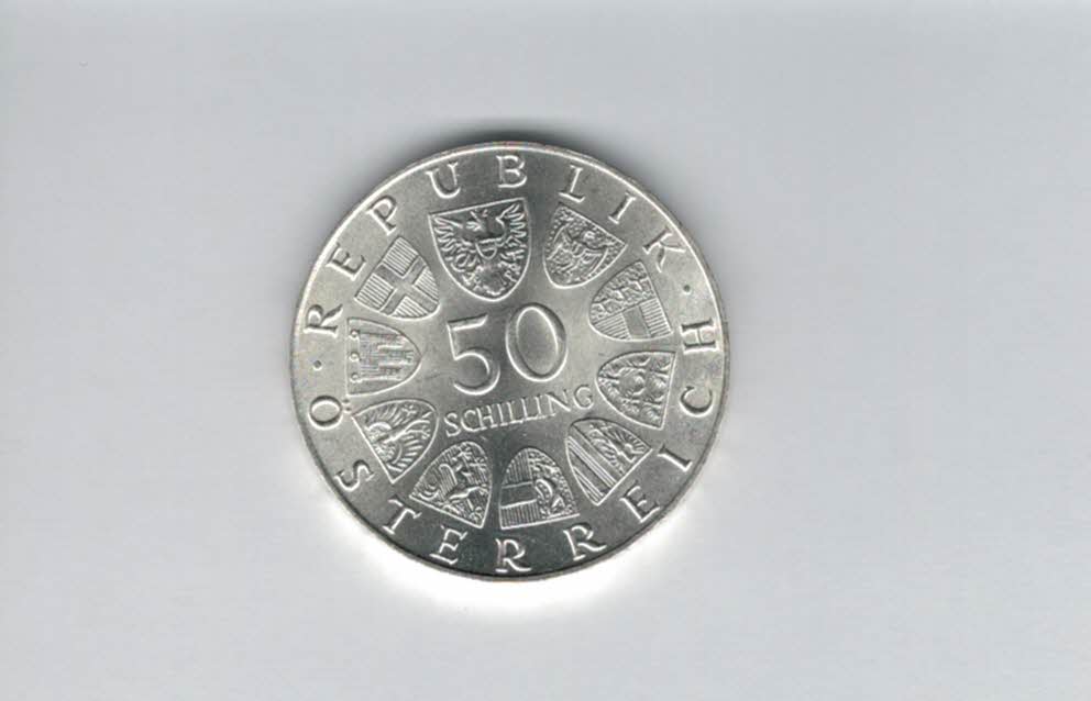  50 Schilling 1974 1200 Jahre Dom zu Salzburg Ag 12,8g fein Österreich Spittalgold9800 (4504/3)   