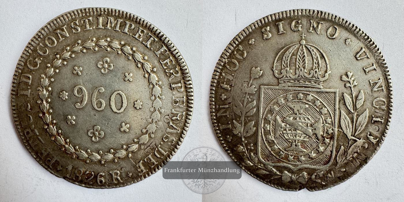  Brasilien 960 Réis Pedro I 1826 (1823-1827) FM-Frankfurt KM#368 Feinsilber: 24,1g   