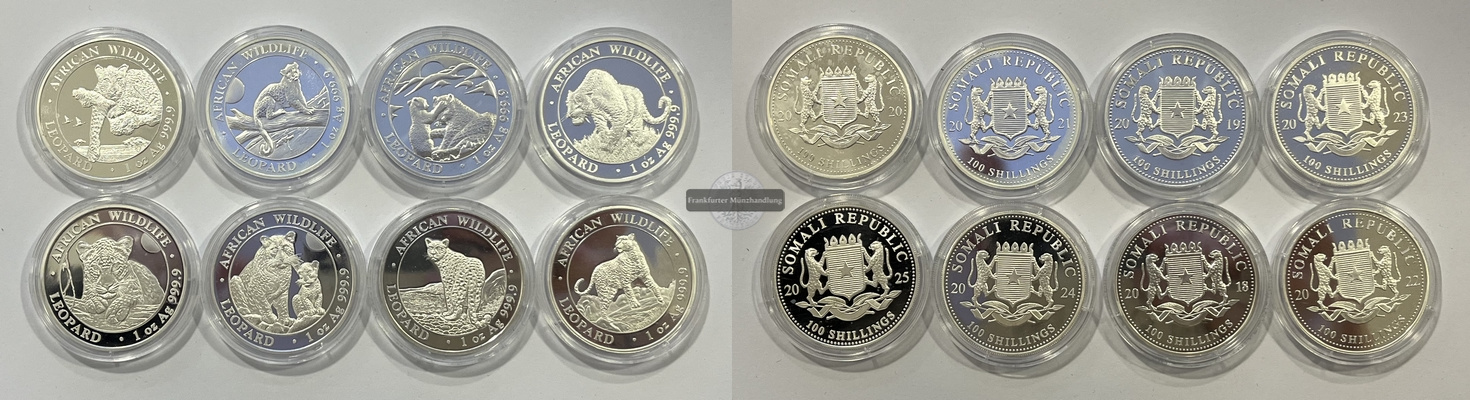  Somalia Wildlife 8x 100 Shillings (1 Unze) 2018-2025 FM-Frankfurt Feinsilber: 248g   