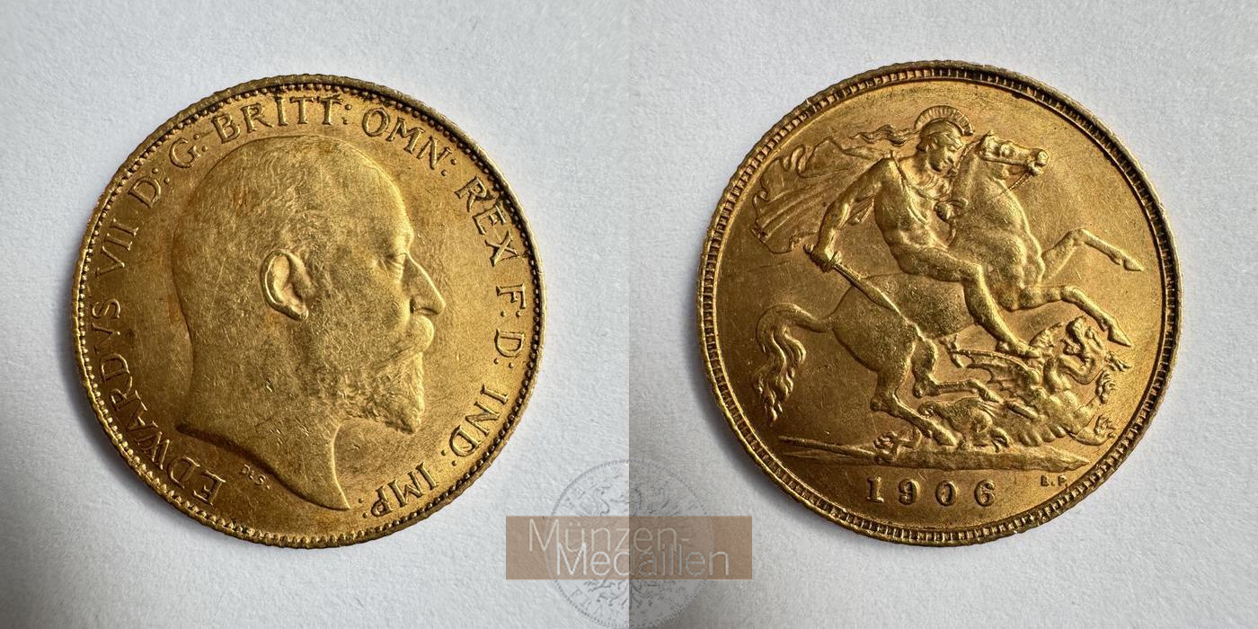  Vereinigtes Königreich 1/2 Sovereign Edward VII 1906 (1902-10) MM-Frankfurt KM#804 Feingold: 3,661g   