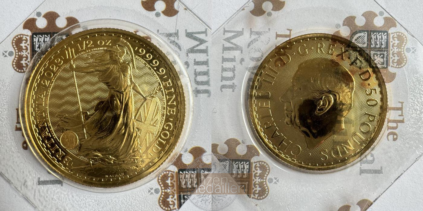  Großbritannien 50 Pounds Charles III 2023 (2023-26) 1/2oz MM-Frankfurt KM#2541 Feingold: 15,6g   