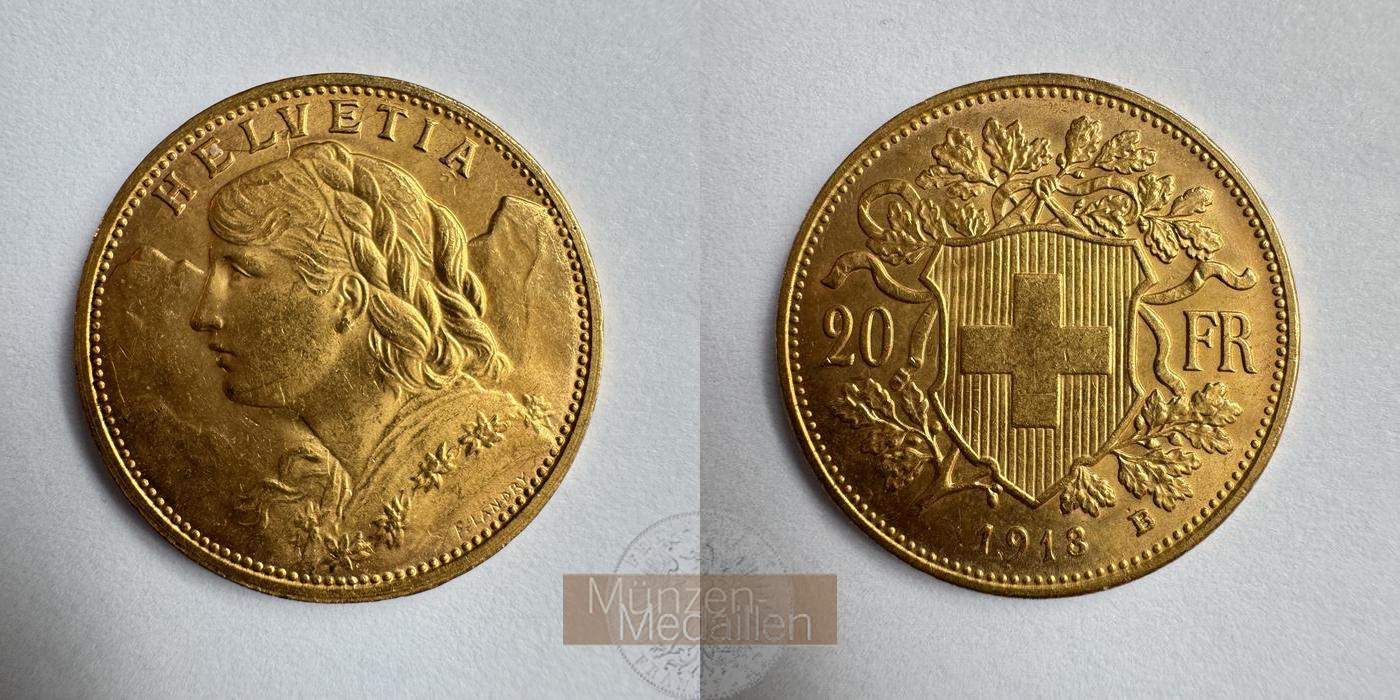  Schweiz 20 Francs Vreneli 1918 (1897-1935) MM-Frankfurt KM#35.1 Feingold: 5,805g   