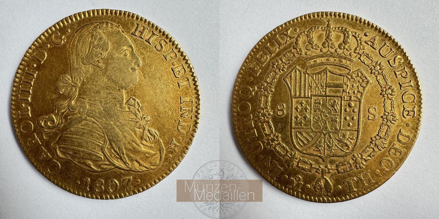  Spanien 8 Escudos Charles IV 1807 MM-Frankfurt Feingold: 23,68g   