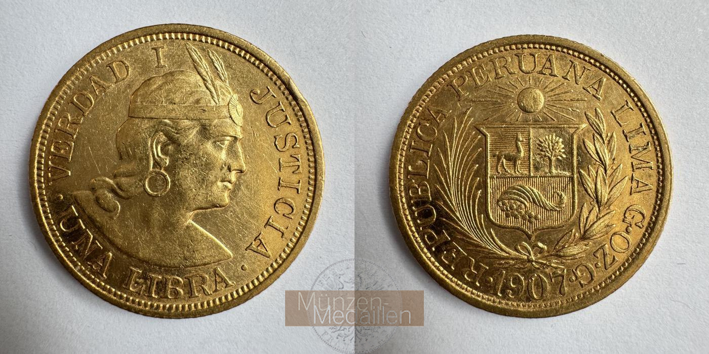  Peru 1 Libra 1907 (1898-1969) MM-Frankfurt KM#207 Feingold: 7,323g   