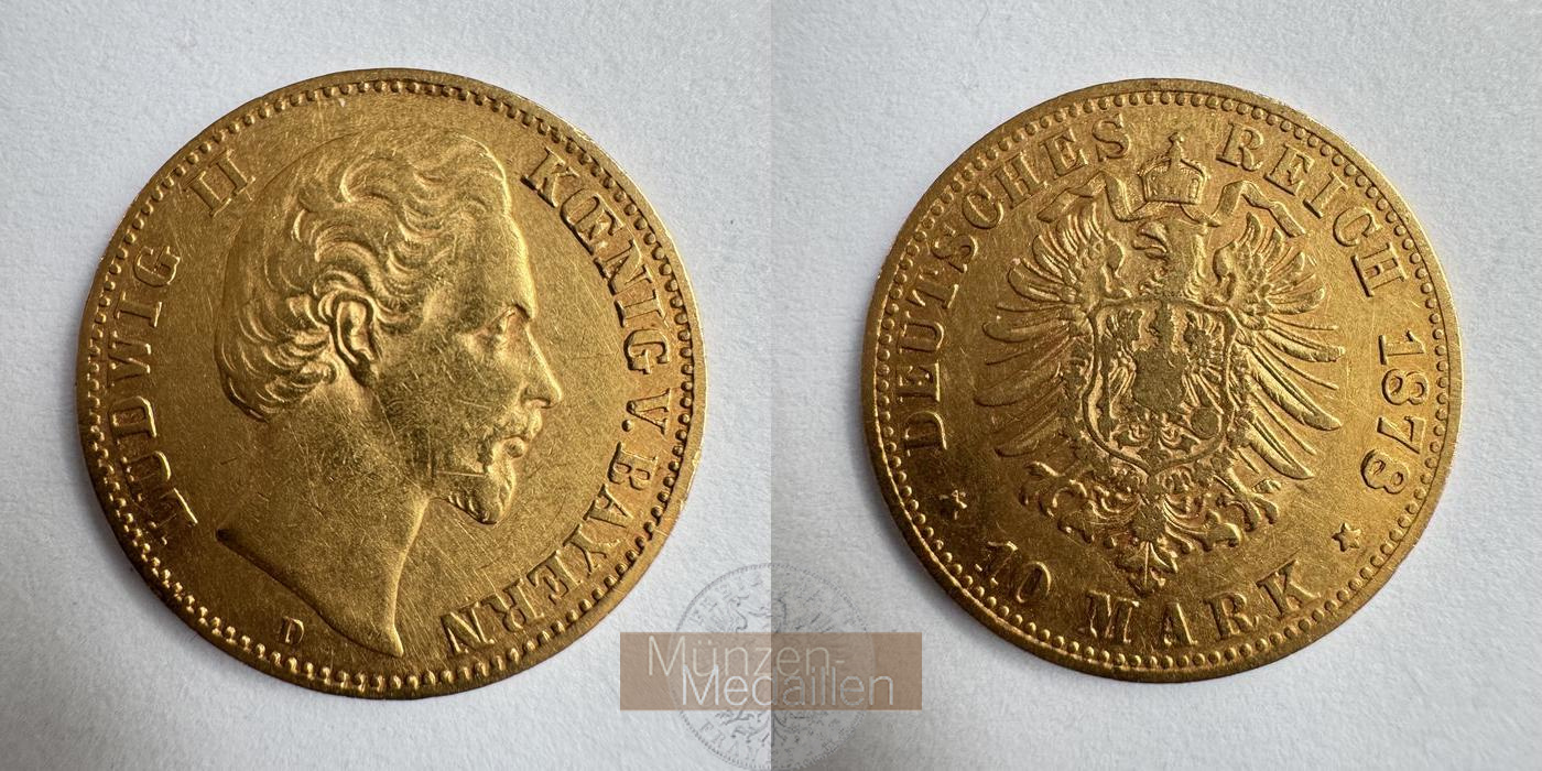 Bayern, Kaiserreich  10 Mark MM-Frankfurt KM#898 Feingold: 3,58g Ludwig II 1878 D 