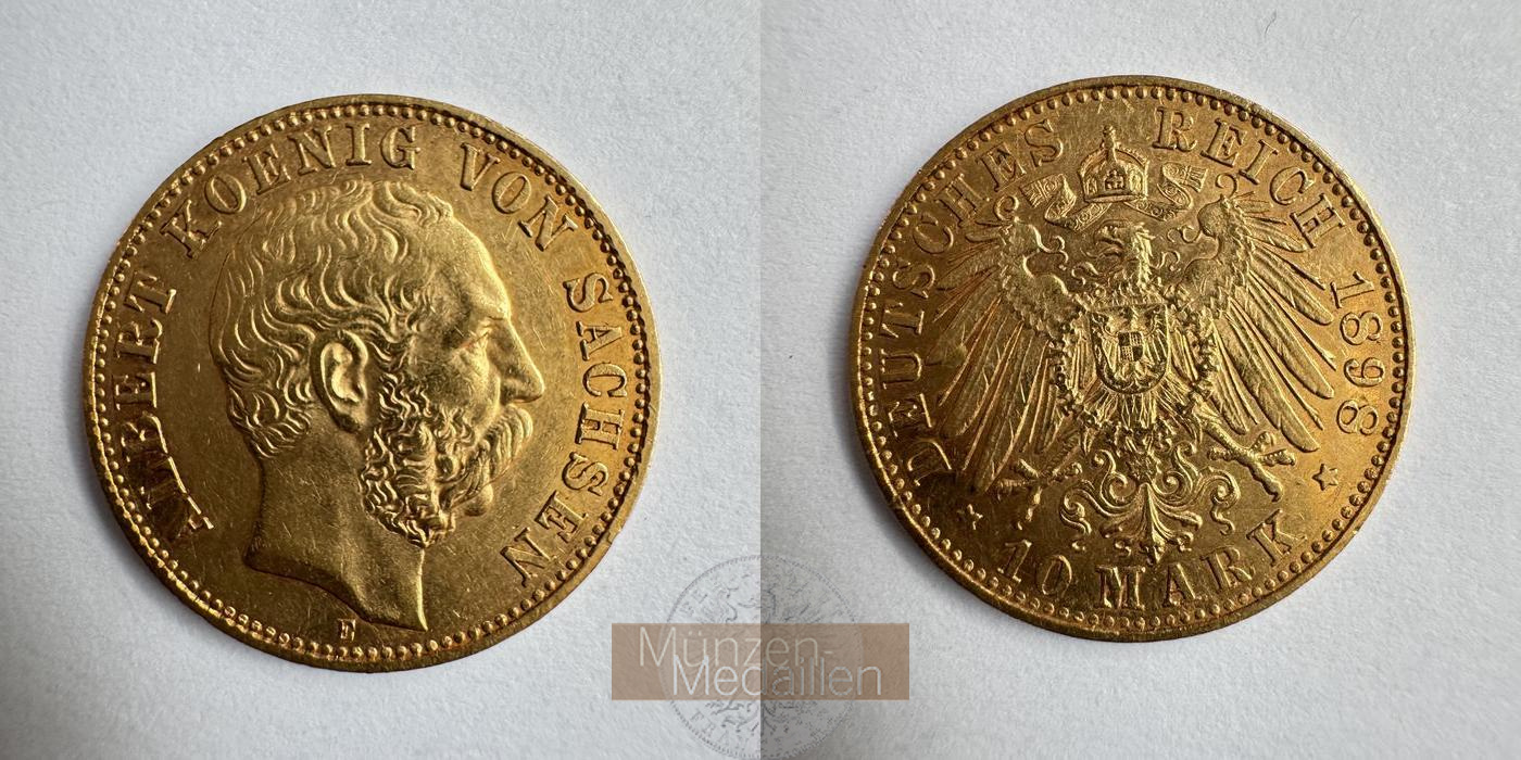 Dt. Kaiserreich Sachsen, Albert MM-Frankfurt KM#1247 Feingold: 3,58g 10 Mark (1891-1902) 1898 E 