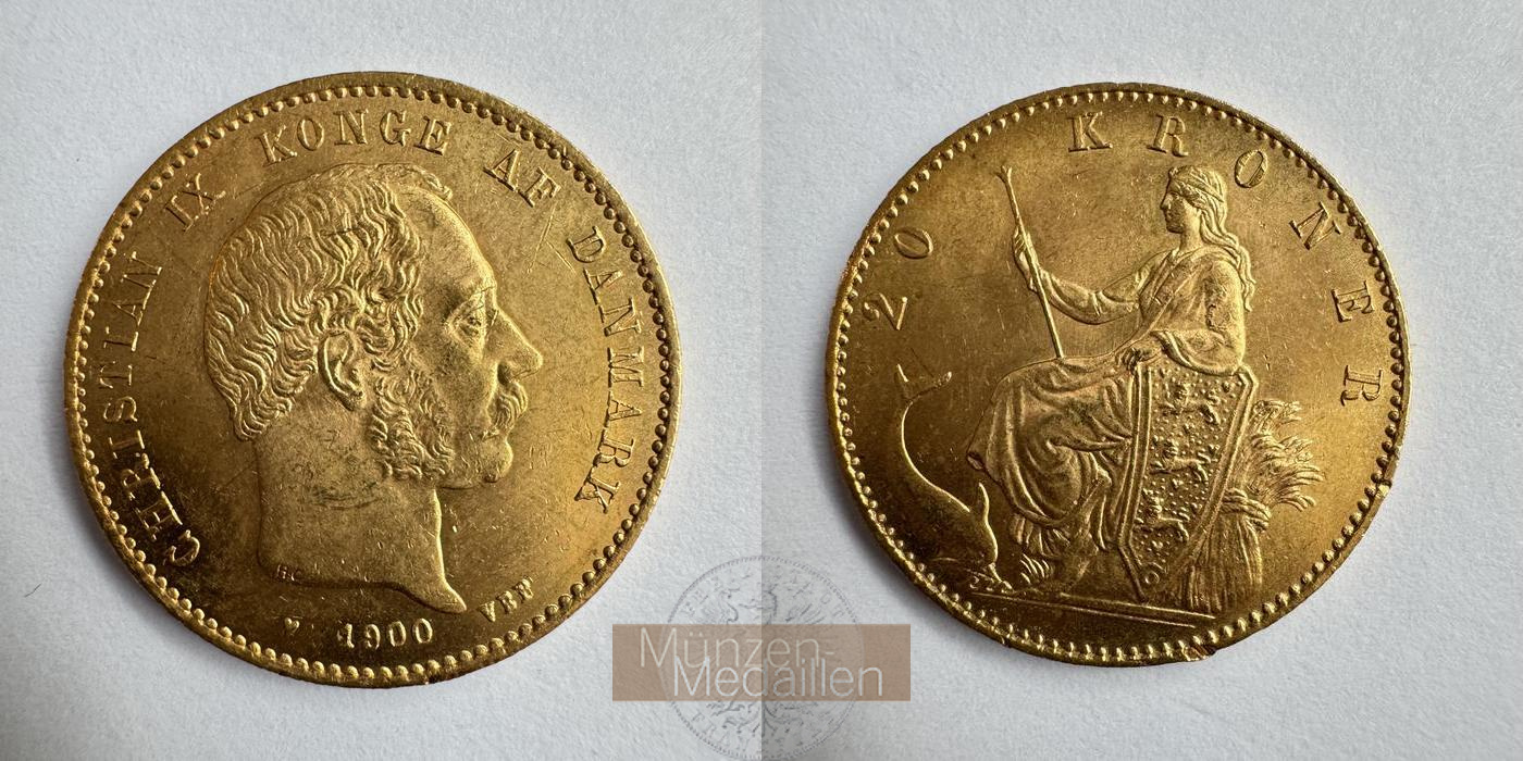 Dänemark, Christian IX MM-Frankfurt KM#791 Feingold: 8,06g 20 Kronen (1873-1900) 1900 
