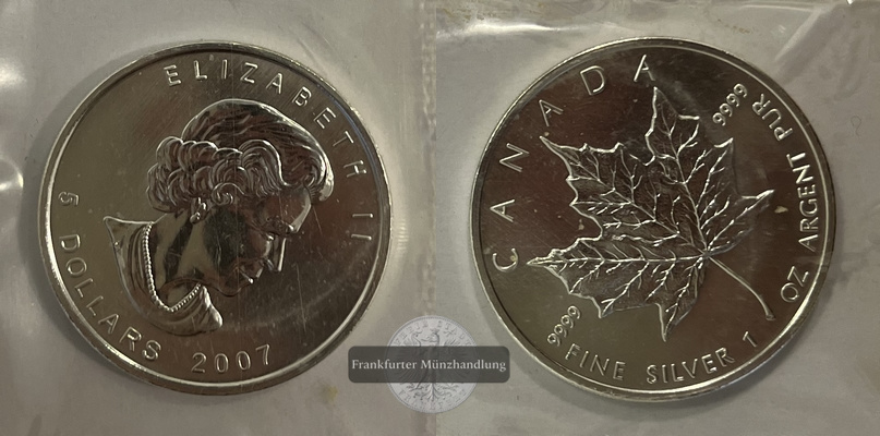  Kanada 10x 5 Dollar 2007 Maple Leaf Set in Original Folie FM-Frankfurt Feinsilber: 311g   