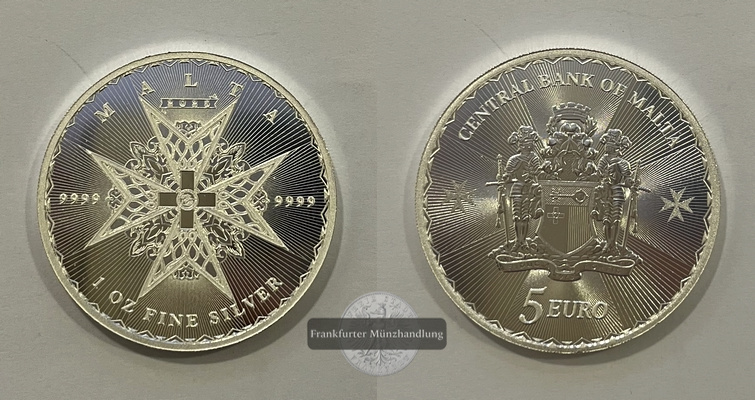  Malta 5 Euro 2025 Malteserkreuz 1 Unze FM-Frankfurt Feinsilber: 31,1g   
