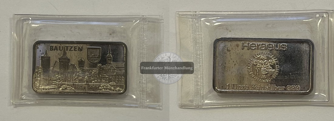  Deutschland Silberbarren 1oz Heraeus Bautzen FM-Frankfurt Feinsilber: 31,1g   