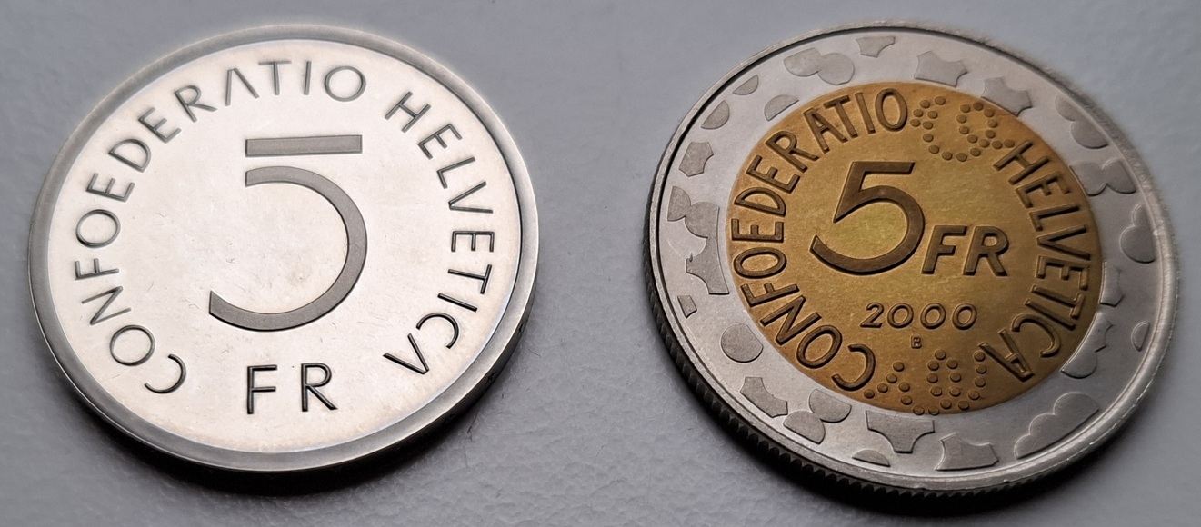  Schweiz 2x 5 Franken 1976 und 2000 Sondermünzen PP/ST   
