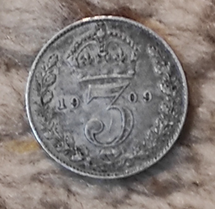  Großbritannien 3 Pence 1909, SILBER, Kung Edward VII   