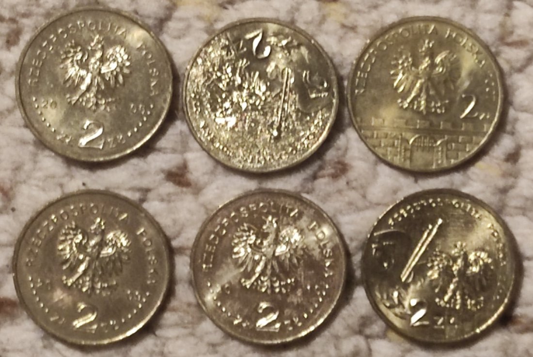  d005: Polen Lot mit 6 super erhaltenen 2 Zlotych Münzen   