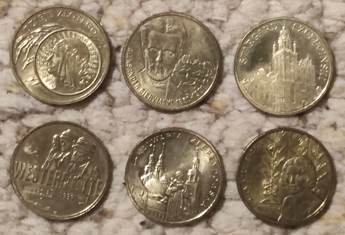  d005: Polen Lot mit 6 super erhaltenen 2 Zlotych Münzen   