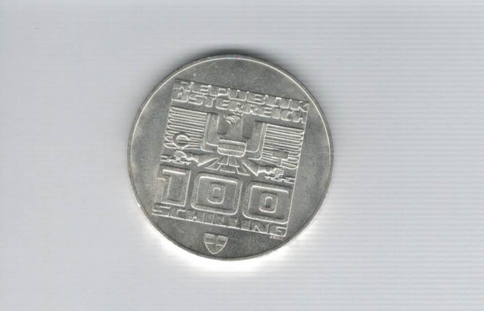  100 Schilling 1976 Berg Isel Schanze Innsbruck Wien Olymp. 15,36g fein Ag Österreich2.Rep (01914/9)   