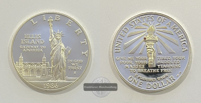  USA 1 Dollar 1986 Liberty Freiheitsstatue auf Ellis Island KM#214  FM-Frankfurt Feinsilber: 26,70g   