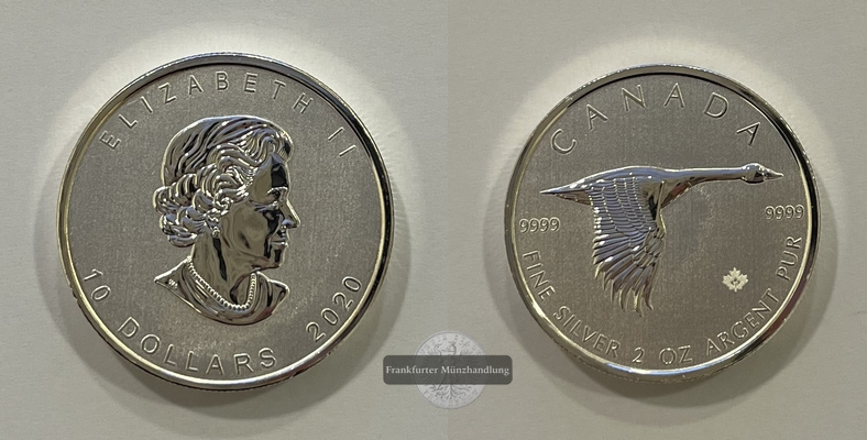  Kanada 10 Dollar 2020 Canada Goose 2 Unzen FM-Frankfurt Feinsilber: 62,6g   