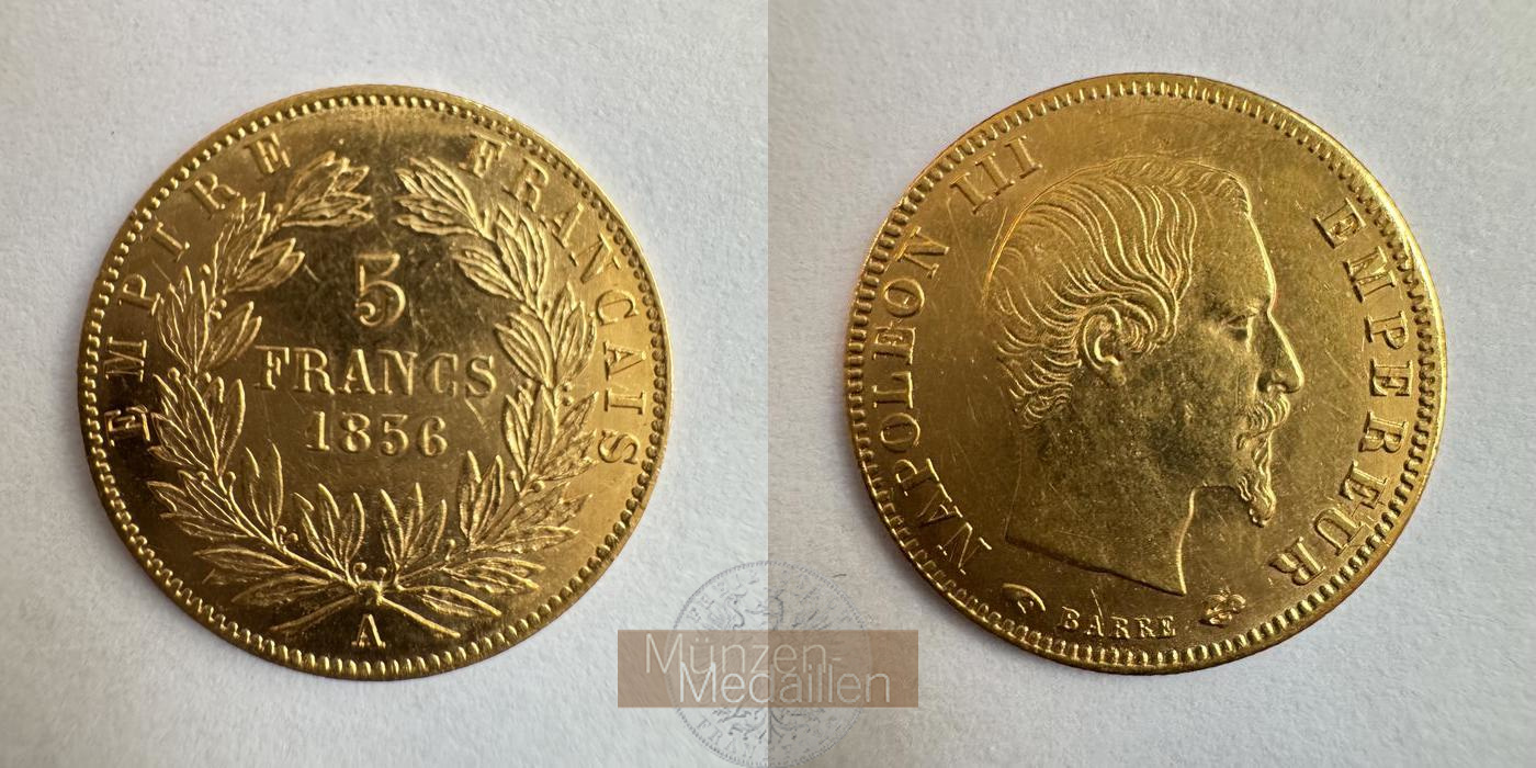  Frankreich 5 Francs Napoleon III 1856 (1855-1860) MM-Frankfurt KM#787 Feingold: 1,45g   