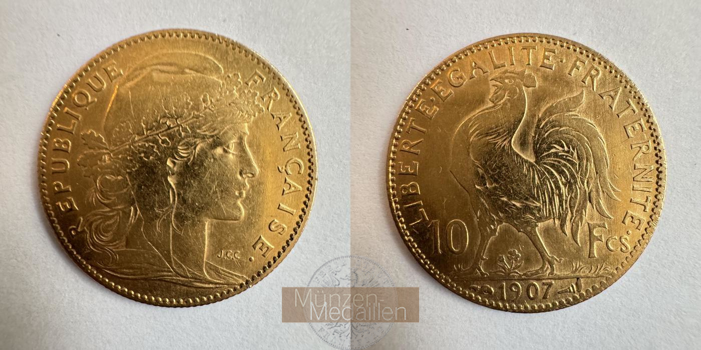  Frankreich 10 Francs 1907 (1899-1914) MM-Frankfurt KM#846 Feingold: 2,903g   