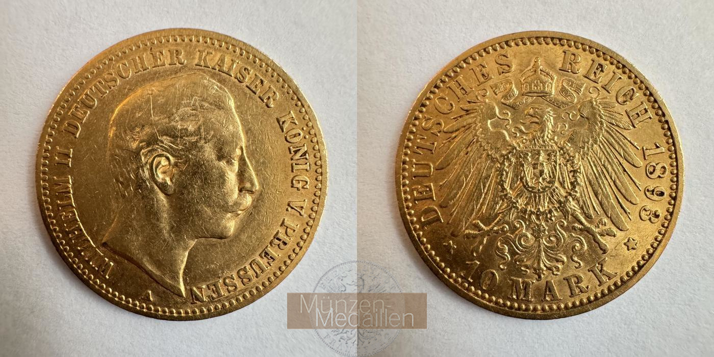 Dt. Kaiserreich Preussen, Wilhelm II MM-Frankfurt KM#520 Feingold: 3,58g 10 Mark (1890-1912) 1893 A 