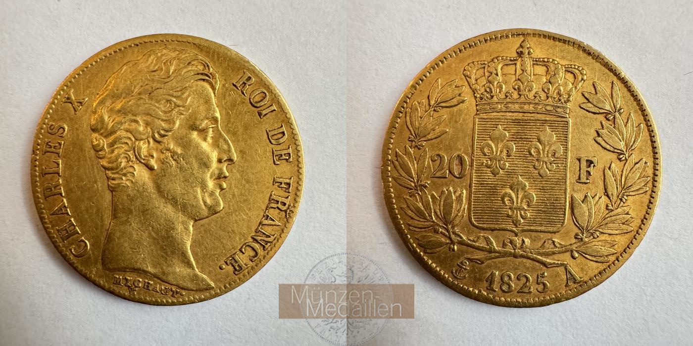  Frankreich 20 Francs Charles X 1825 (1824-30) 'A' MM-Frankfurt KM#726 Feingold: 5,8g   