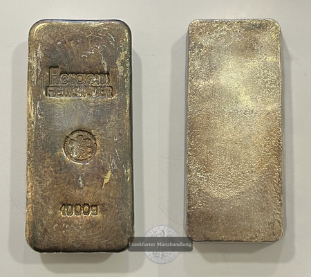 Deutschland Heraeus Edelmetalle Silberbarren 1000g Hanau FM-Frankfurt Feinsilber: 1000g   