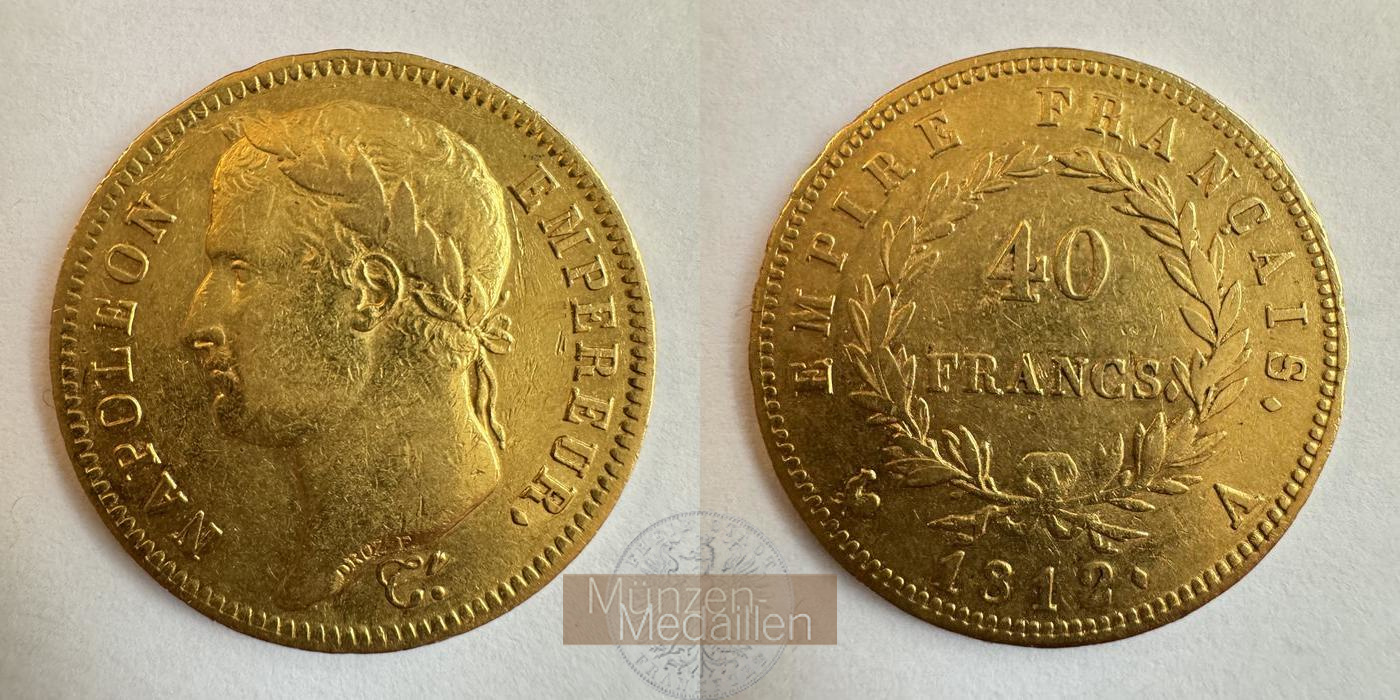 Frankreich, Napolèon I. MM-Frankfurt KM#696 Feingold: 11,62g 40 Francs (1809-1813) 1812 A mit Huhn 