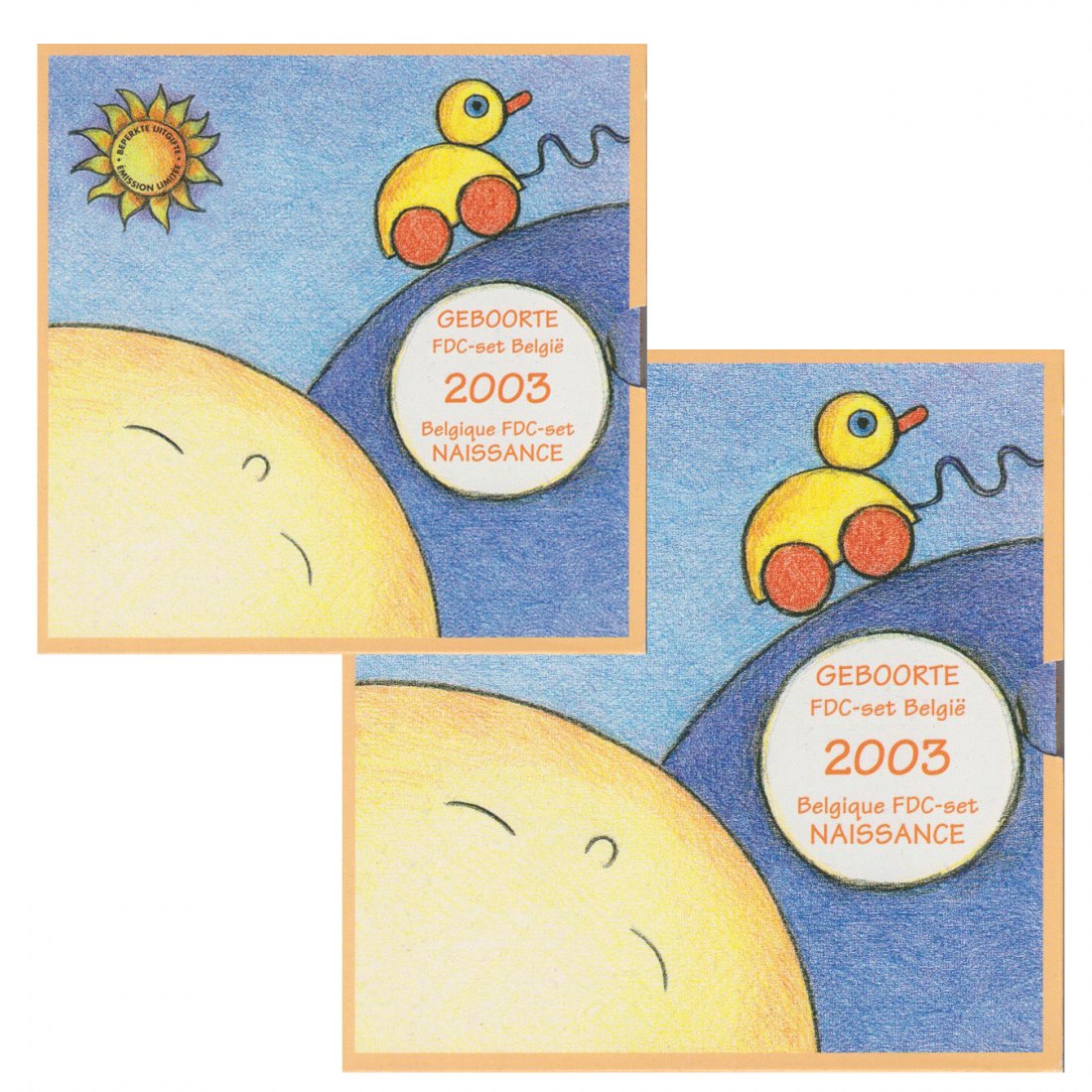  Offiz 2x Sonder-KMS Belgien *Babysatz* 2003 nur 10.000St! 3 Münzen nur in offiz. Foldern   