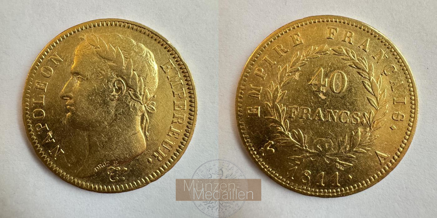Frankreich, Napolèon I. MM-Frankfurt KM#696 Feingold: 11,62g 40 Francs (1809-1813) 1811 A mit Huhn 